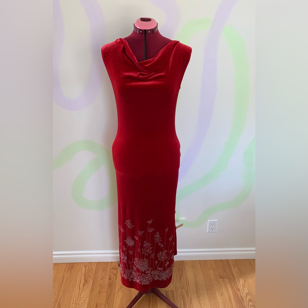 90s Velvet Red Maxi Dress